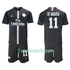 Camisolas de Futebol Paris Saint-Germain Di Maria 11 Jodan Preto Criança Equipamento 3ª 2018/19 Manga Curta